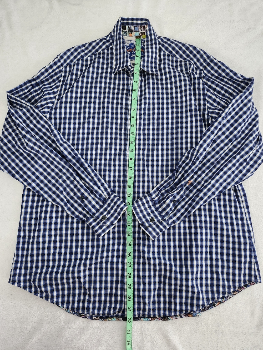 ROBERT GRAHAM Men's Classic Fit Shirt XL Blue Gingham Plaid Interior Print Cuffs - Picture 10 of 11